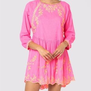 Juliet Dunn Sugar Pink + Neon Peach Batwing Dress $440 NWT 3 Large Tuckernuck